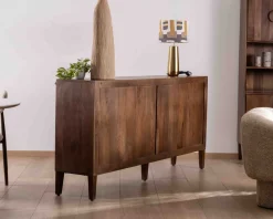 Meuble House Enfilade rétro 4 portes en manguier massif foncé 180 cm