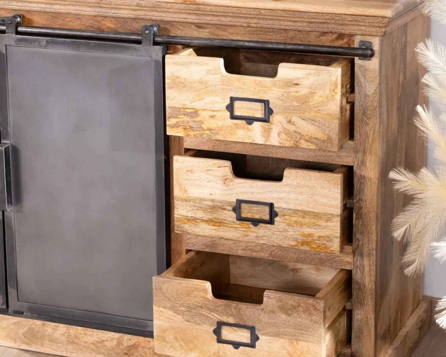 Meuble House Enfilade style factory en bois massif et métal "Haden" Outlet