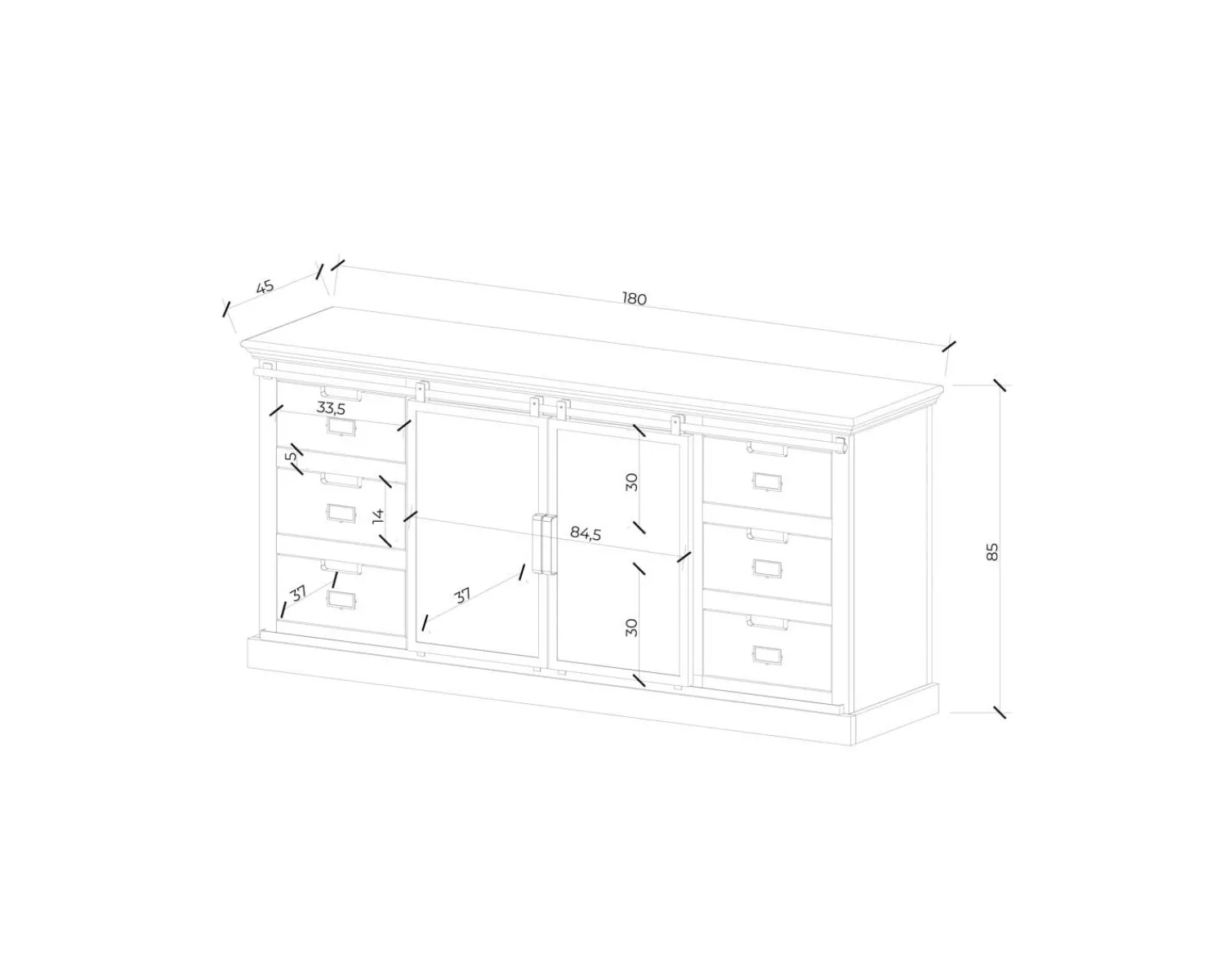 Meuble House Enfilade style factory en bois massif et métal "Haden" Outlet
