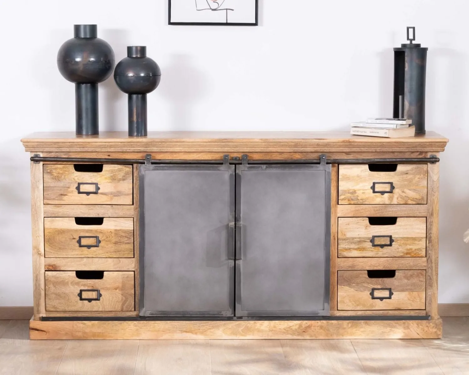 Meuble House Enfilade style factory en bois massif et métal "Haden" Outlet