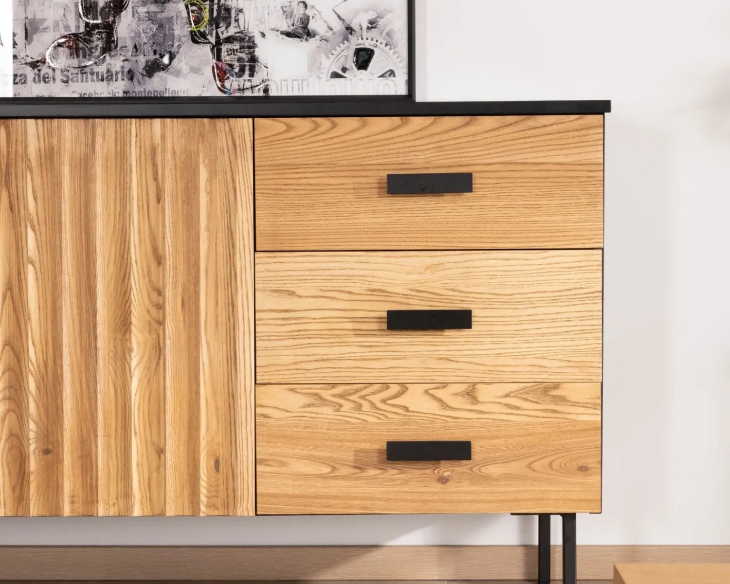 Meuble House Enfilade style newtro en frêne massif "Sydney" avec rangements et tiroirs Sale