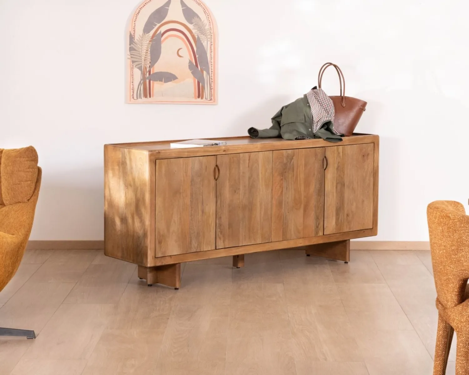 Meuble House Enfilade vintage 4 portes en manguier naturel "Odely" 180 cm style rétro chic Hot