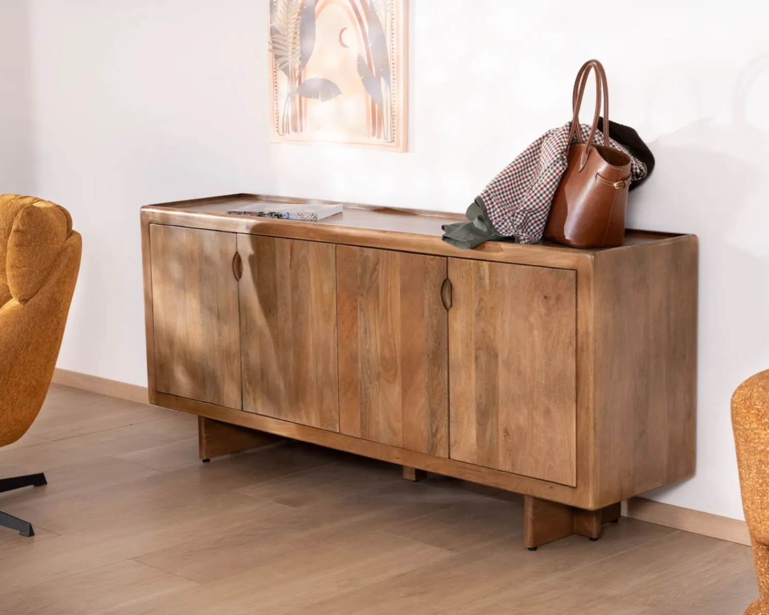 Meuble House Enfilade vintage 4 portes en manguier naturel "Odely" 180 cm style rétro chic Hot