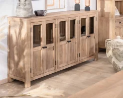 Meuble House Enfilade vitrée 6 portes en manguier massif 190cm 