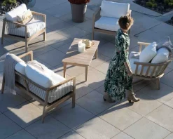 Meuble House Ensemble canapé et fauteuils matelassés en teck et corde "Rafita" Sale