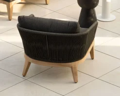 Meuble House Ensemble de jardin haut de gamme 3 pièces en teck et tissu gris foncé