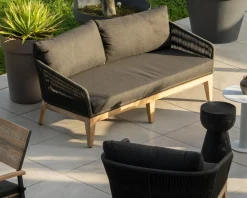 Meuble House Ensemble de jardin haut de gamme 3 pièces en teck et tissu gris foncé