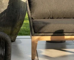 Meuble House Ensemble de jardin haut de gamme 3 pièces en teck et tissu gris foncé