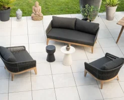 Meuble House Ensemble de jardin haut de gamme 3 pièces en teck et tissu gris foncé