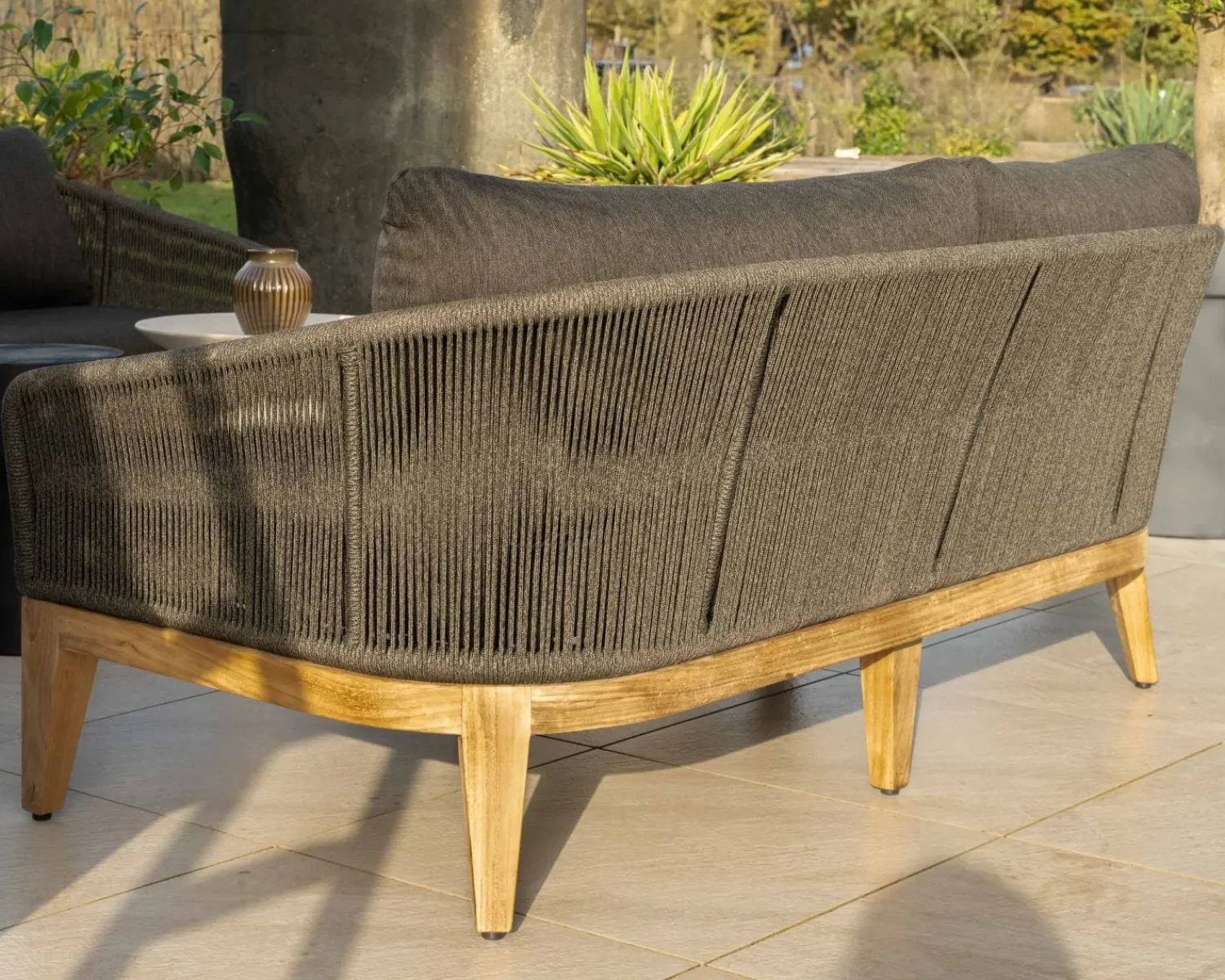 Meuble House Ensemble de jardin haut de gamme 3 pièces en teck et tissu gris foncé "Tuléo" Clearance