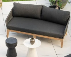 Meuble House Ensemble de jardin haut de gamme 3 pièces en teck et tissu gris foncé