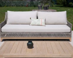 Meuble House Ensemble de jardin tressé en teck et tissu haut de gamme chiné