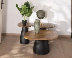 Meuble House Ensemble de 3 tables basses en bois et métal formes galets naturels