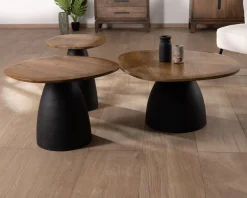 Meuble House Ensemble de 3 tables basses en bois et métal formes galets naturels