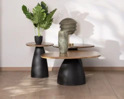 Meuble House Ensemble de 3 tables basses en bois et métal formes galets naturels