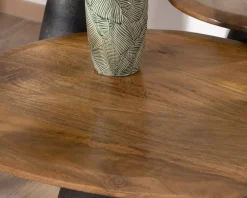 Meuble House Ensemble de 3 tables basses en bois et métal formes galets naturels