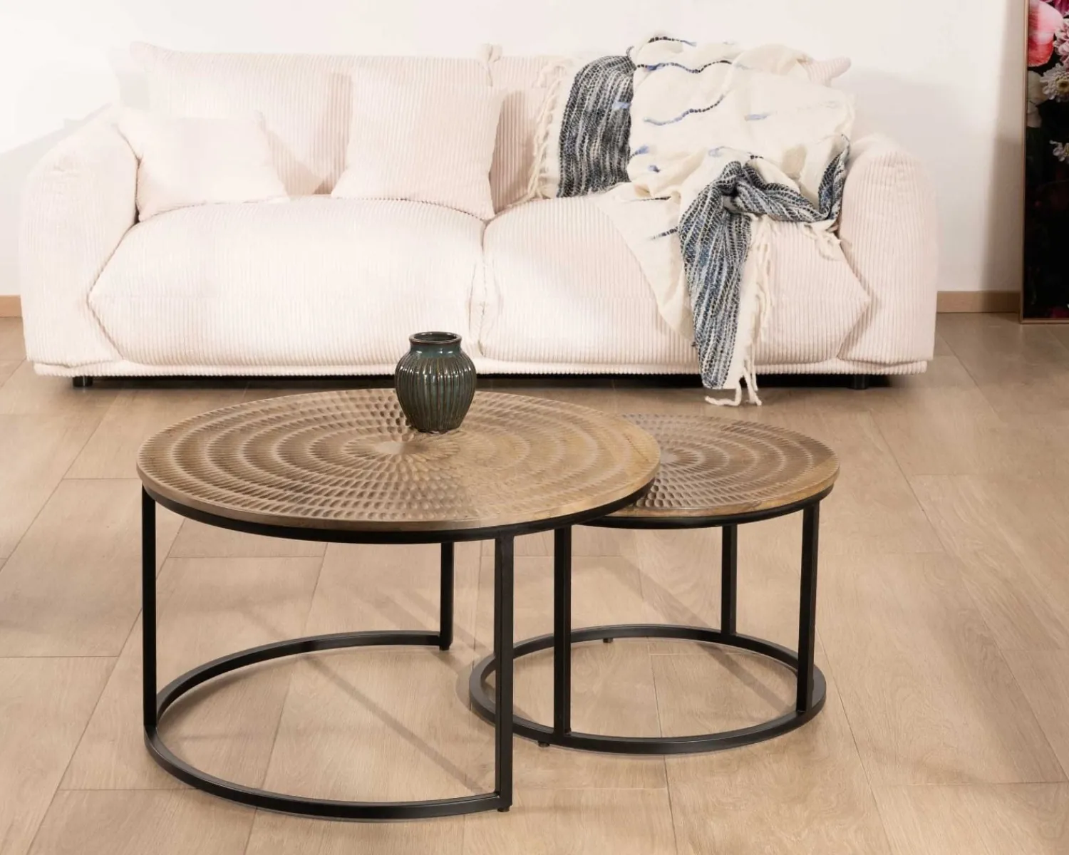 Meuble House Ensemble de 2 tables basses rondes gigognes noires plateau bois "Joe" Discount