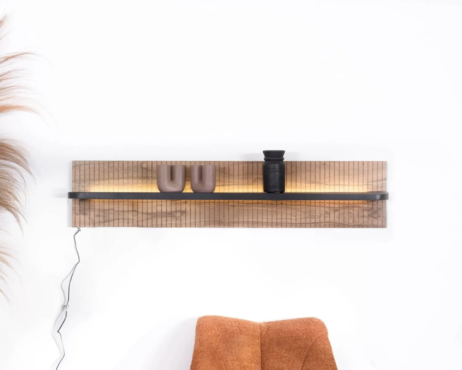 Meuble House Etagère murale en acacia avec éclairage LED "Bopee"
