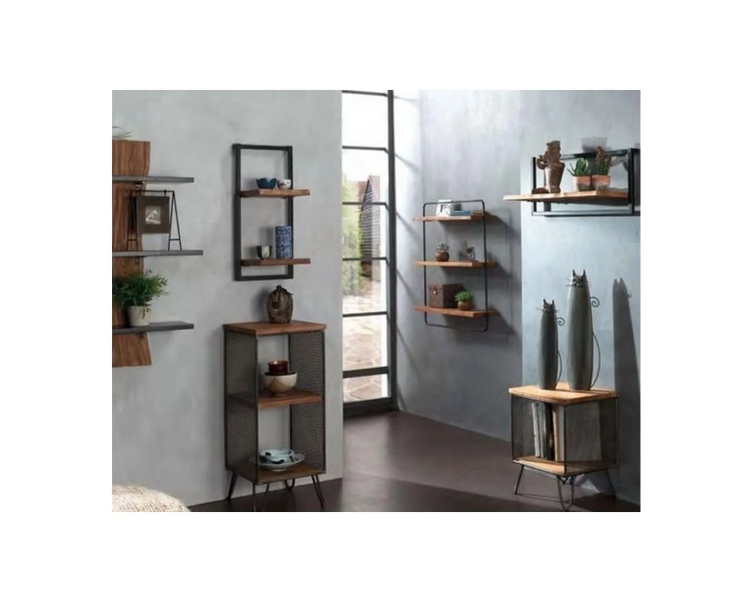 Meuble House Etagère murale 2 tablettes en teck naturel recyclé et métal "Ulva" Sale