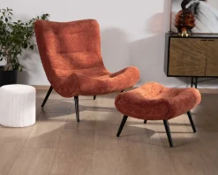 Meuble House Fauteuil avec repose-pieds en tissu terracotta en velours