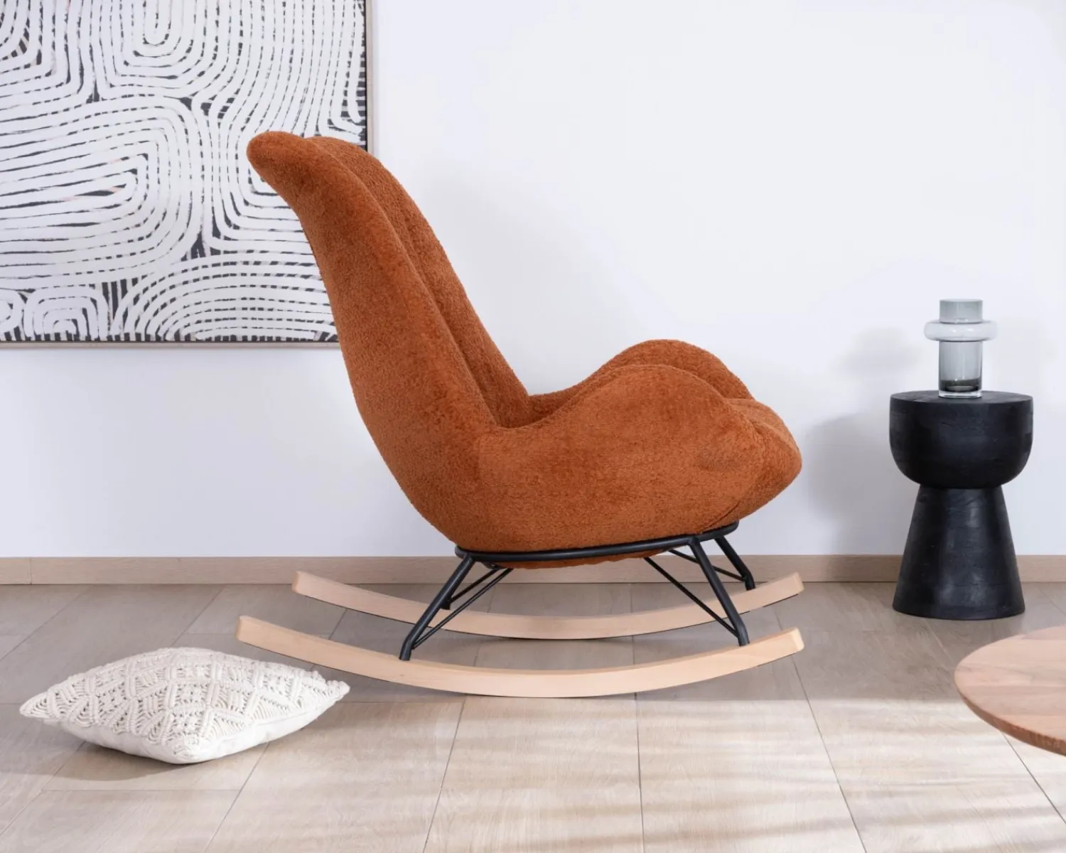 Meuble House Fauteuil à bascule contemporain en tissu bouclette terracotta "Calista" Hot