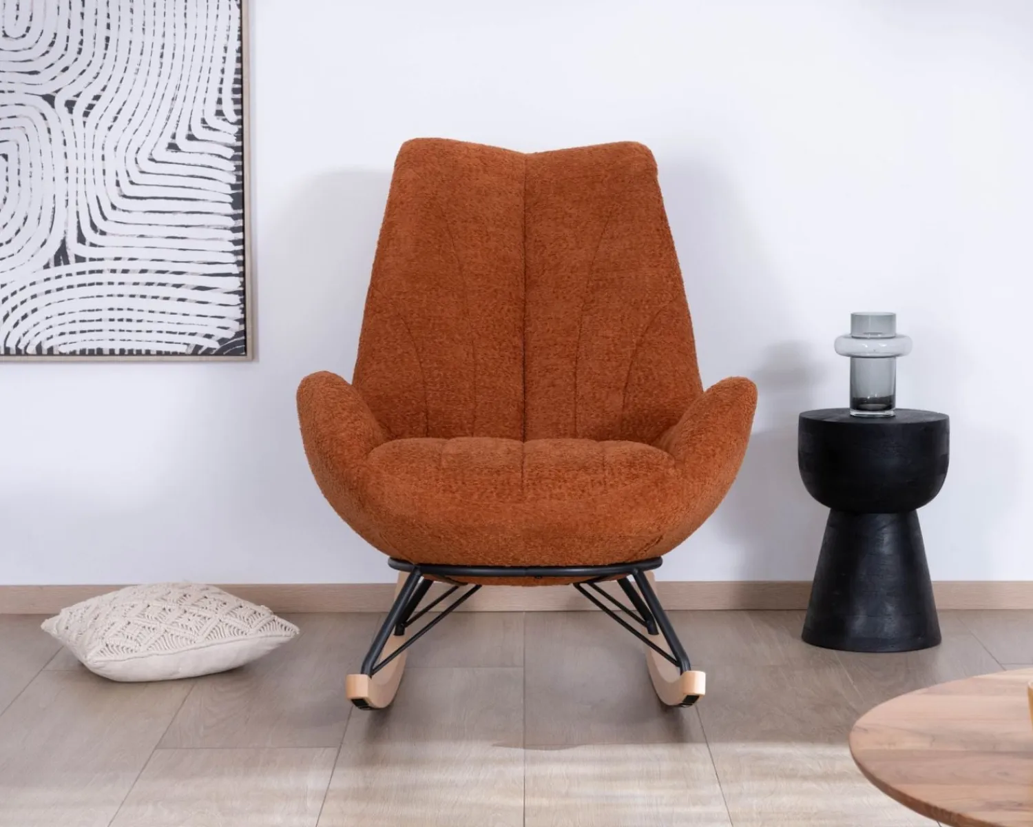 Meuble House Fauteuil à bascule contemporain en tissu bouclette terracotta "Calista" Hot