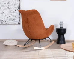 Meuble House Fauteuil à bascule contemporain en tissu bouclette terracotta
