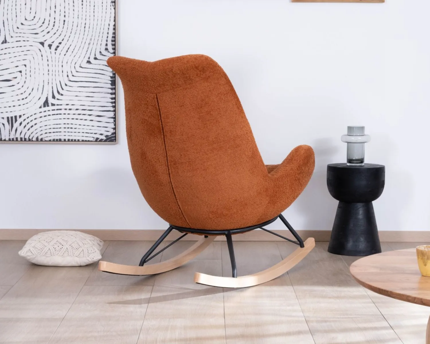 Meuble House Fauteuil à bascule contemporain en tissu bouclette terracotta "Calista" Hot