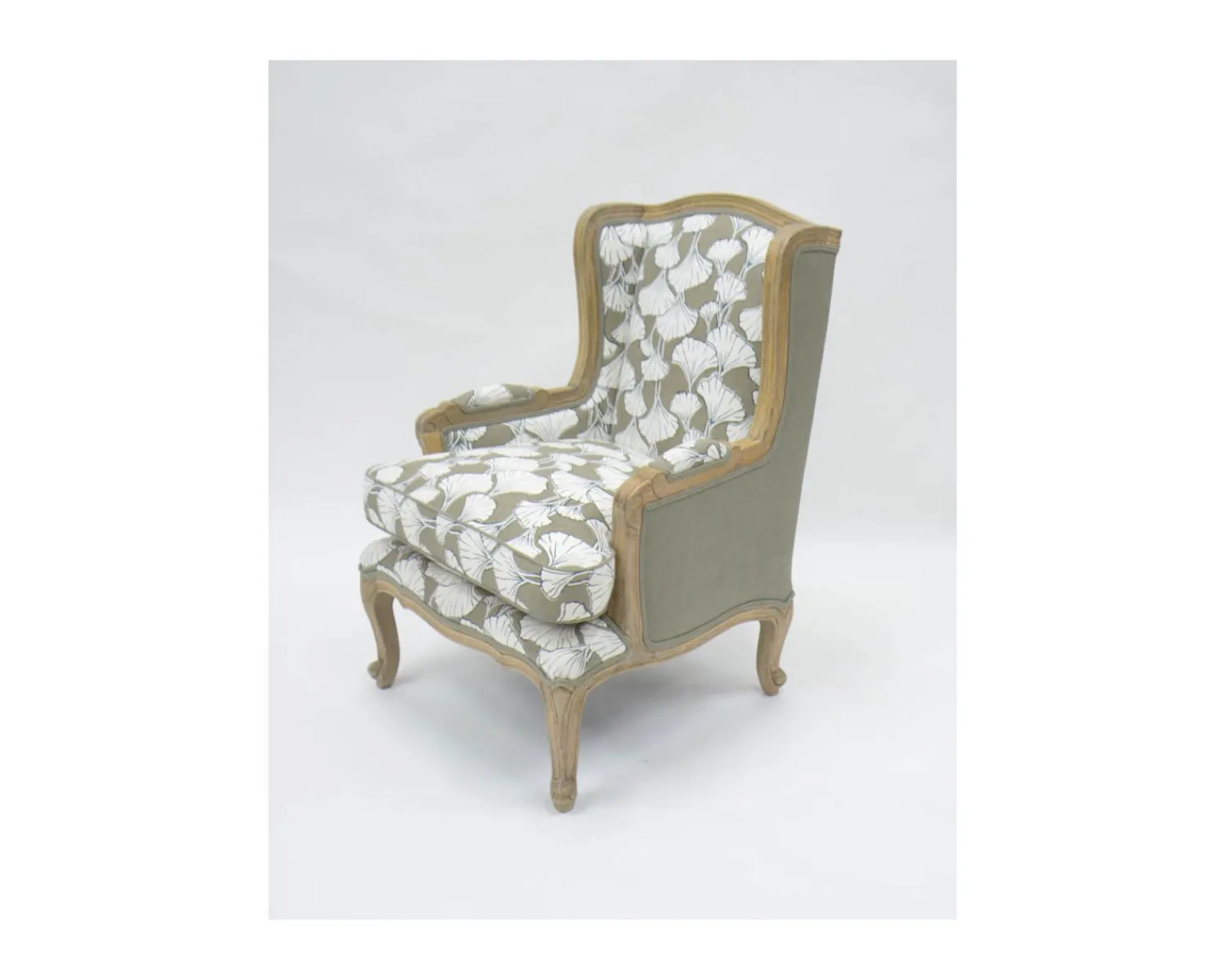 Meuble House Fauteuil bergère imprimé ginko taupe et crème "Sofia" ultra confort Hot