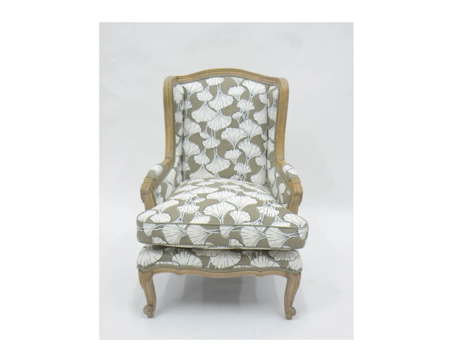 Meuble House Fauteuil bergère imprimé ginko taupe et crème "Sofia" ultra confort Hot