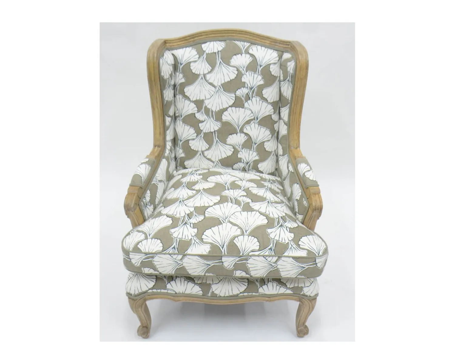 Meuble House Fauteuil bergère imprimé ginko taupe et crème "Sofia" ultra confort Hot