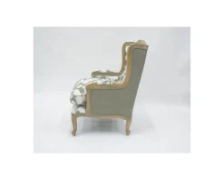 Meuble House Fauteuil bergère imprimé ginko taupe et crème