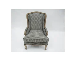 Meuble House Fauteuil bergère "Sofia" bois massif et tissu noir et blanc à losanges Clearance