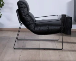Meuble House Fauteuil club revisité tissu anthracite et métal noir "Torsten" Outlet