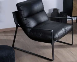 Meuble House Fauteuil club revisité tissu anthracite et métal noir 