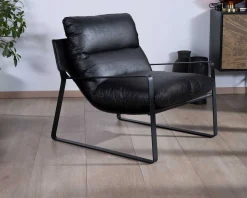 Meuble House Fauteuil club revisité tissu anthracite et métal noir 