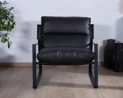 Meuble House Fauteuil club revisité tissu anthracite et métal noir 
