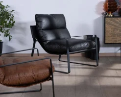 Meuble House Fauteuil club revisité tissu anthracite et métal noir 