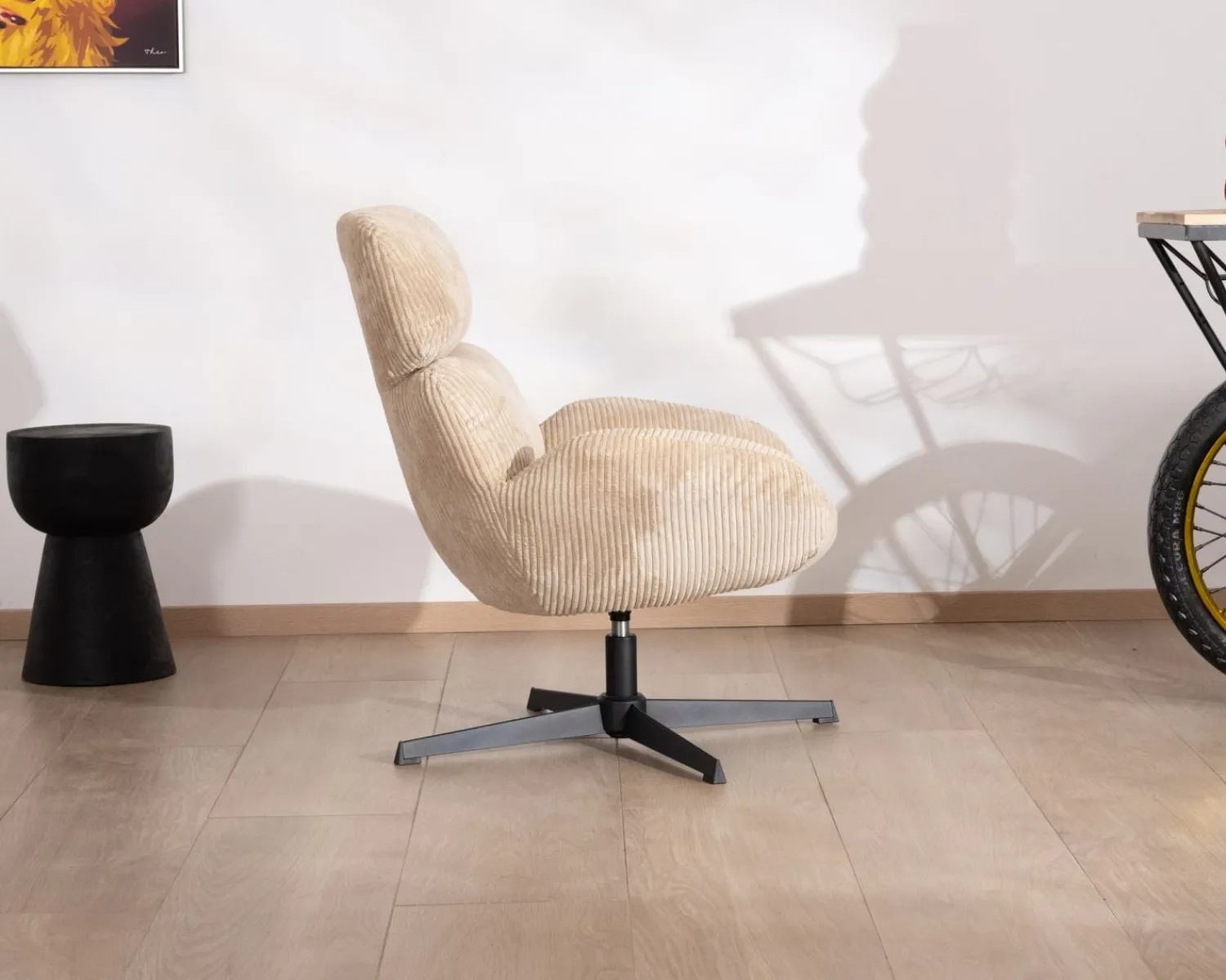 Meuble House Fauteuil confort et pivotant en velours camel beige "Bissett" Sale
