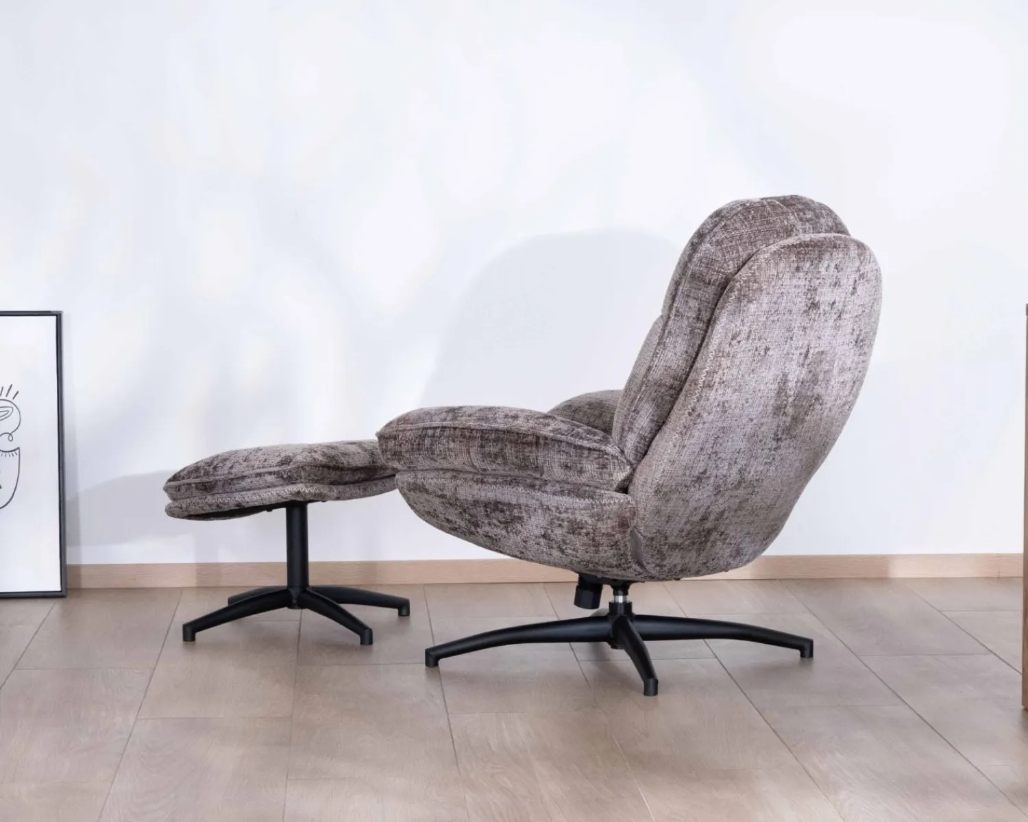 Meuble House Fauteuil confort gris cendré esprit rétro avec repose-pieds "Branson" pivotant 360° Best