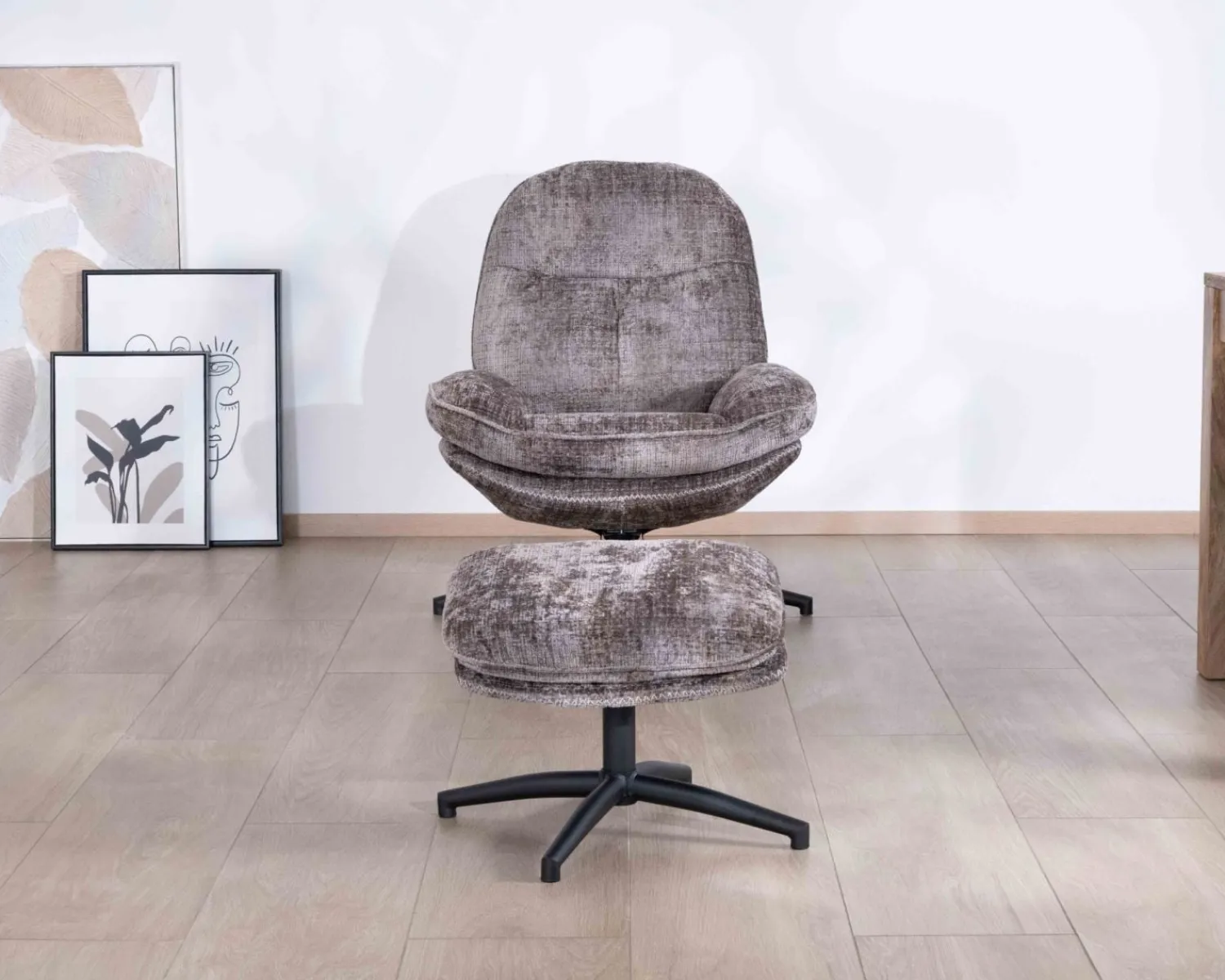Meuble House Fauteuil confort gris cendré esprit rétro avec repose-pieds "Branson" pivotant 360° Best