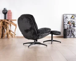 Meuble House Fauteuil cosy rotatif design rétro en tissu gris 