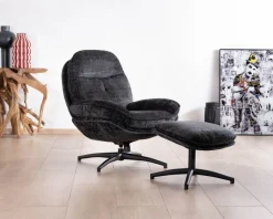 Meuble House Fauteuil cosy rotatif design rétro en tissu gris 