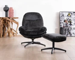 Meuble House Fauteuil cosy rotatif design rétro en tissu gris 