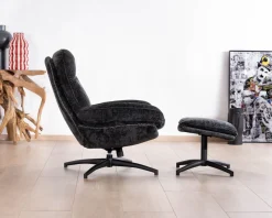 Meuble House Fauteuil cosy rotatif design rétro en tissu gris 