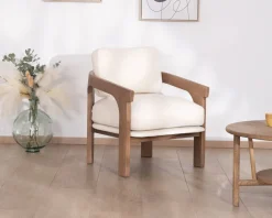 Meuble House Fauteuil d'appoint design scandinave en tissu bouclette écru