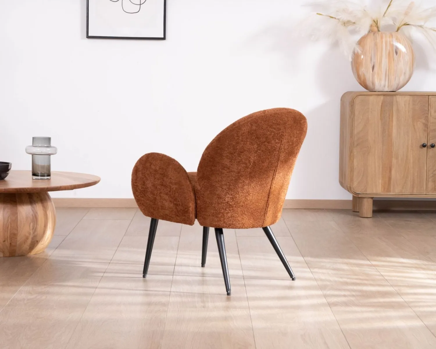Meuble House Fauteuil d'appoint esprit rétro avec accoudoirs en tissu cuivré duveteux "Luno" Clearance