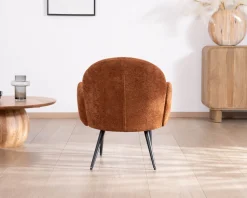 Meuble House Fauteuil d'appoint esprit rétro avec accoudoirs en tissu cuivré duveteux