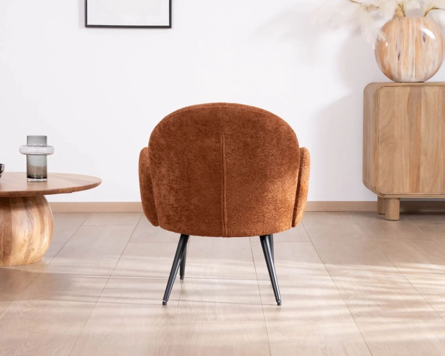 Meuble House Fauteuil d'appoint esprit rétro avec accoudoirs en tissu cuivré duveteux "Luno" Clearance