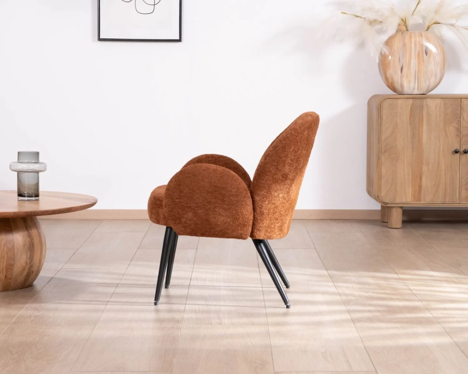 Meuble House Fauteuil d'appoint esprit rétro avec accoudoirs en tissu cuivré duveteux "Luno" Clearance